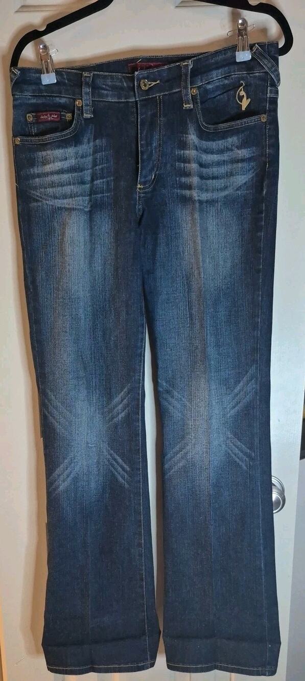 Baby Phat Vintage Y2K Dark Wash Flare Leg Jeans Size 9 Embroidered Cat Logo